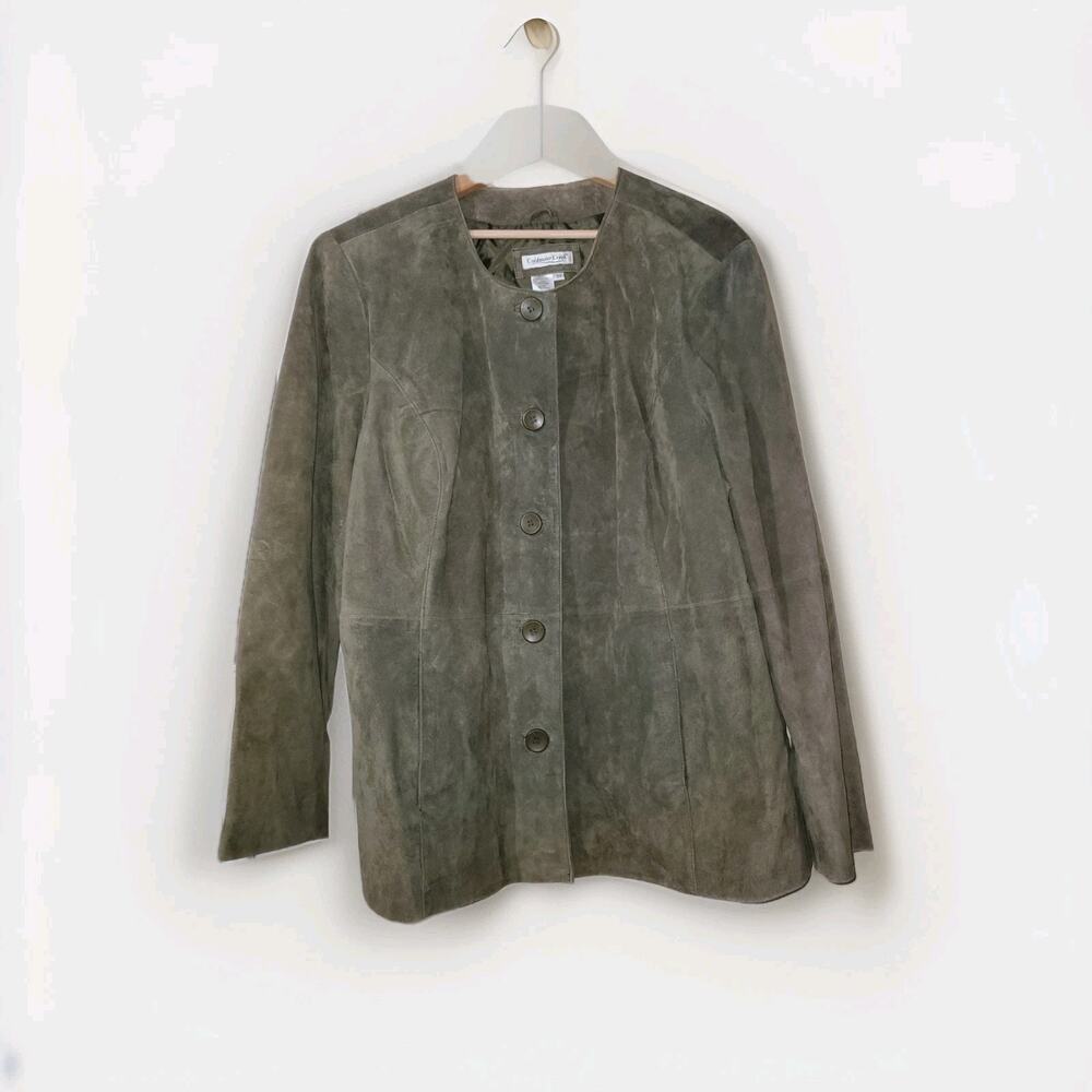 NWT Coldwater Creek Women's 3X Genuine Leather Jacket Olive Green Plus Size